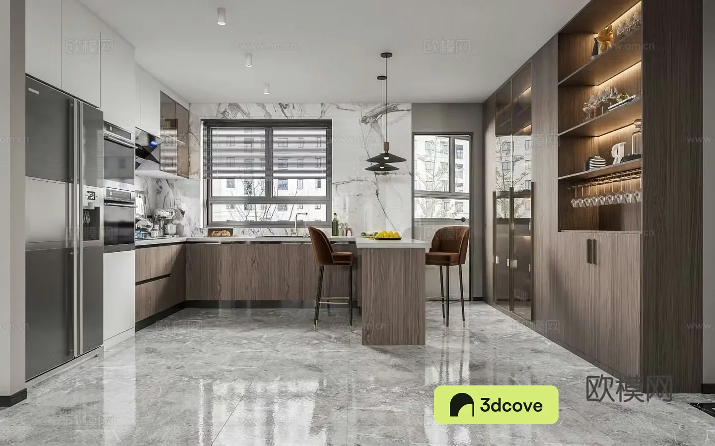 Modern kitchen Open kitchen Western kitchen bar wine cabinet restaurant refrigerator simple