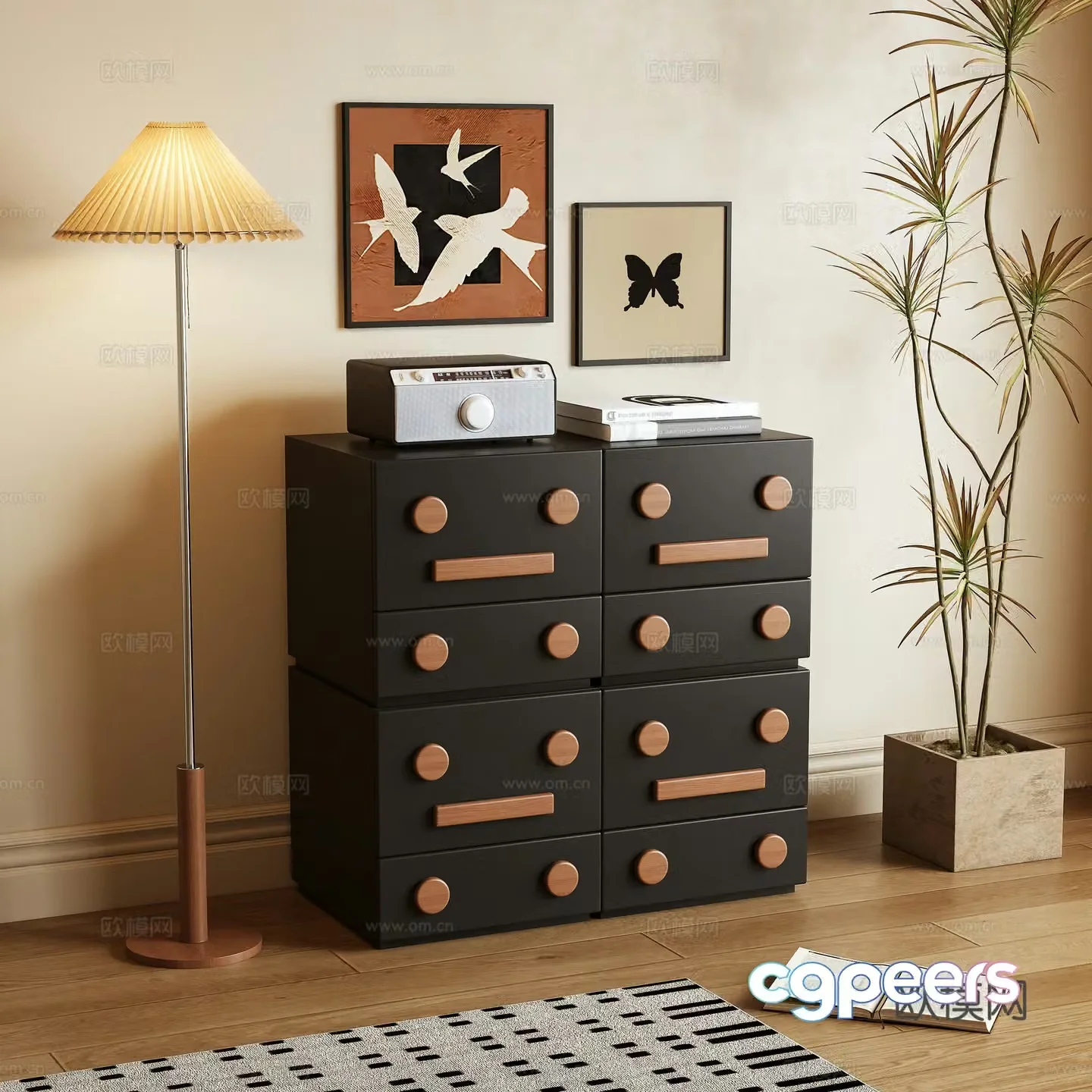 Middle style storage cabinet combination cabinet side cabinet 3D model