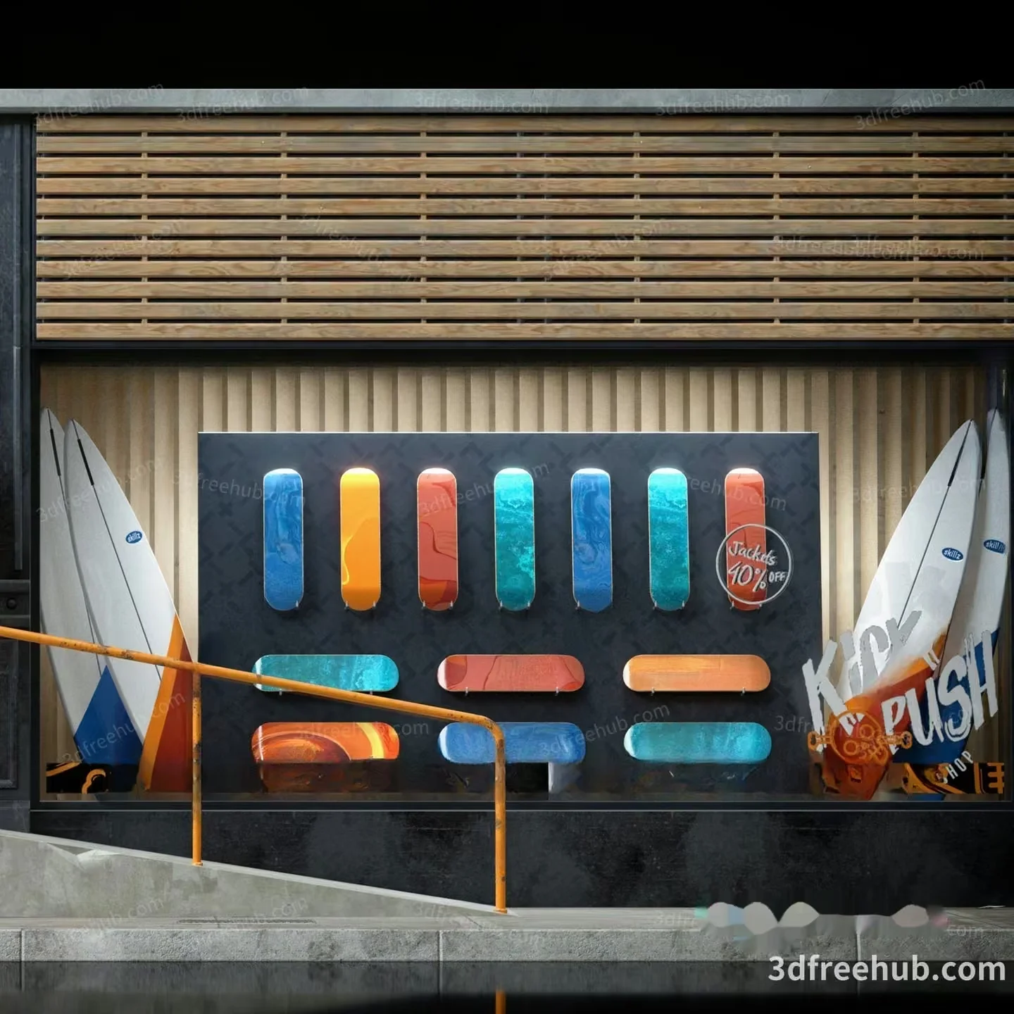 Modern Surfboard Display 3D Model – 23350 – VRAY Render