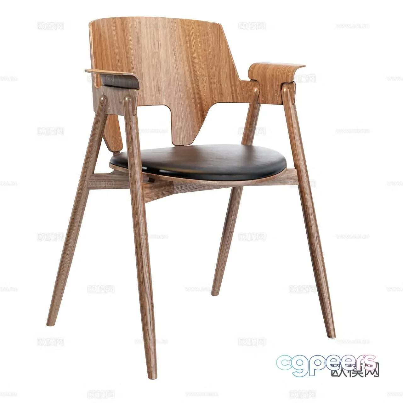 Cadot Medium style single chair Dining chair Armchair Wooden chair Leather chair 3d model