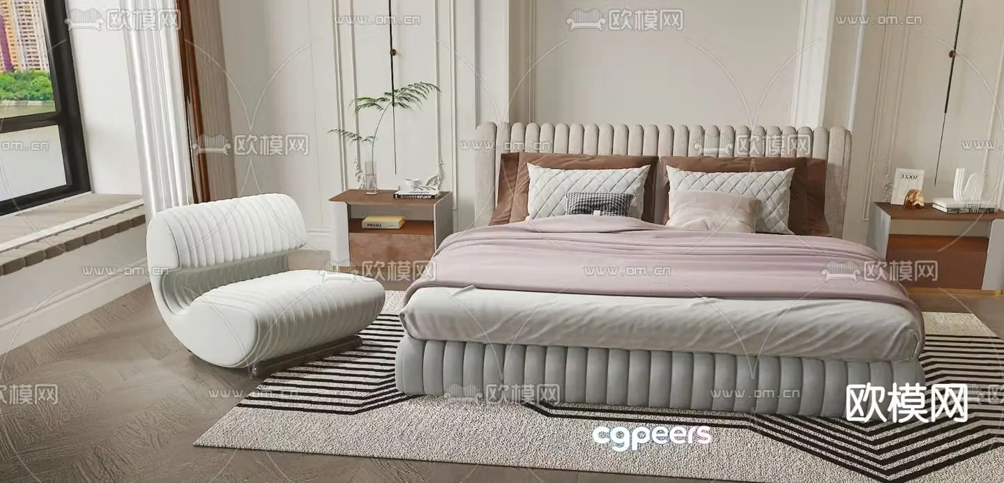 Italian double bed 3d model