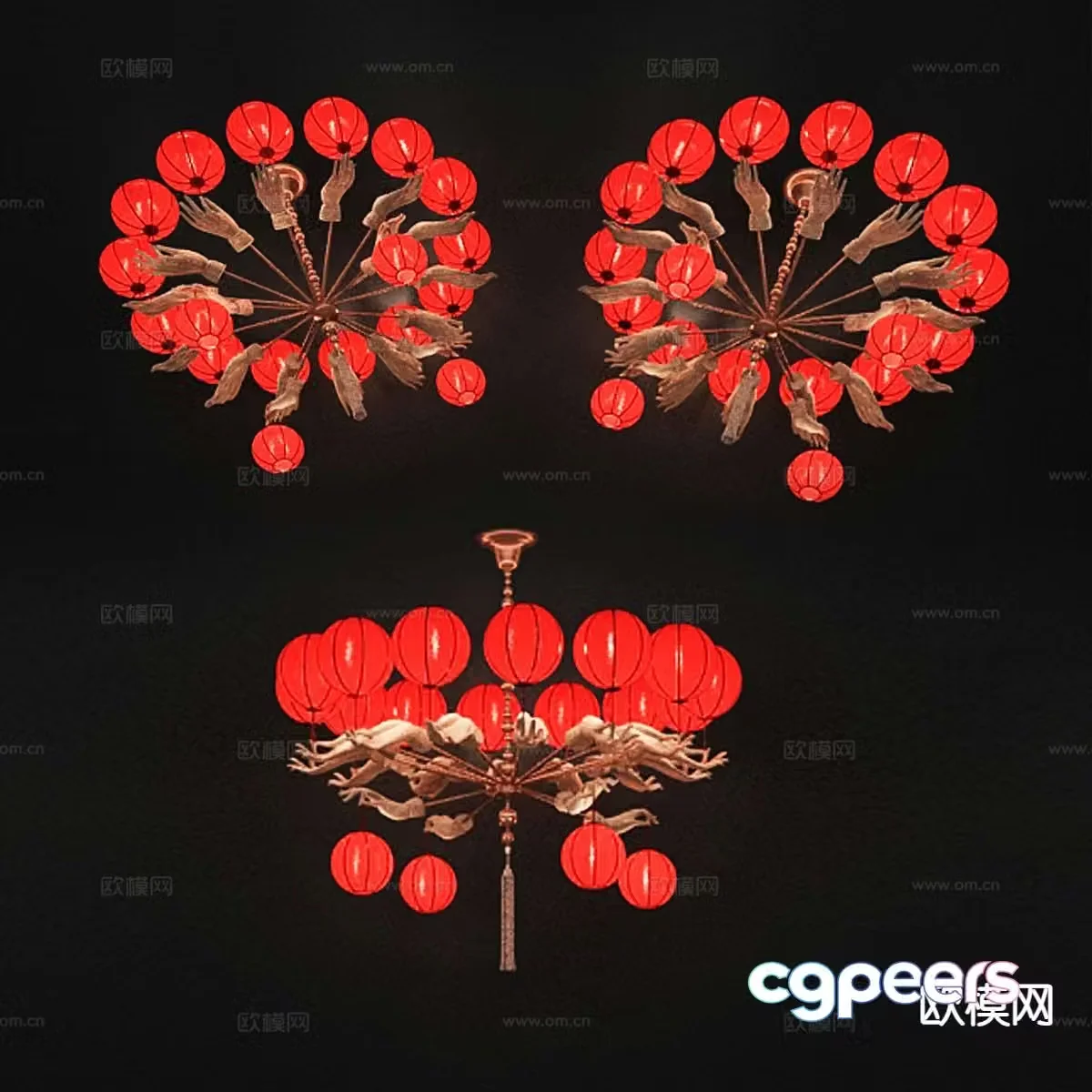 Chinese style chandelier hall chandelier 3d model