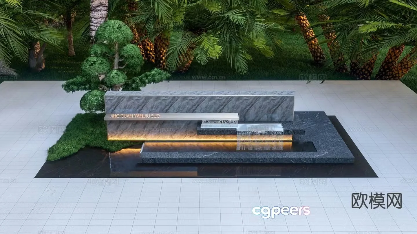 Modern rockery water feature hotel entrance water feature 3D model