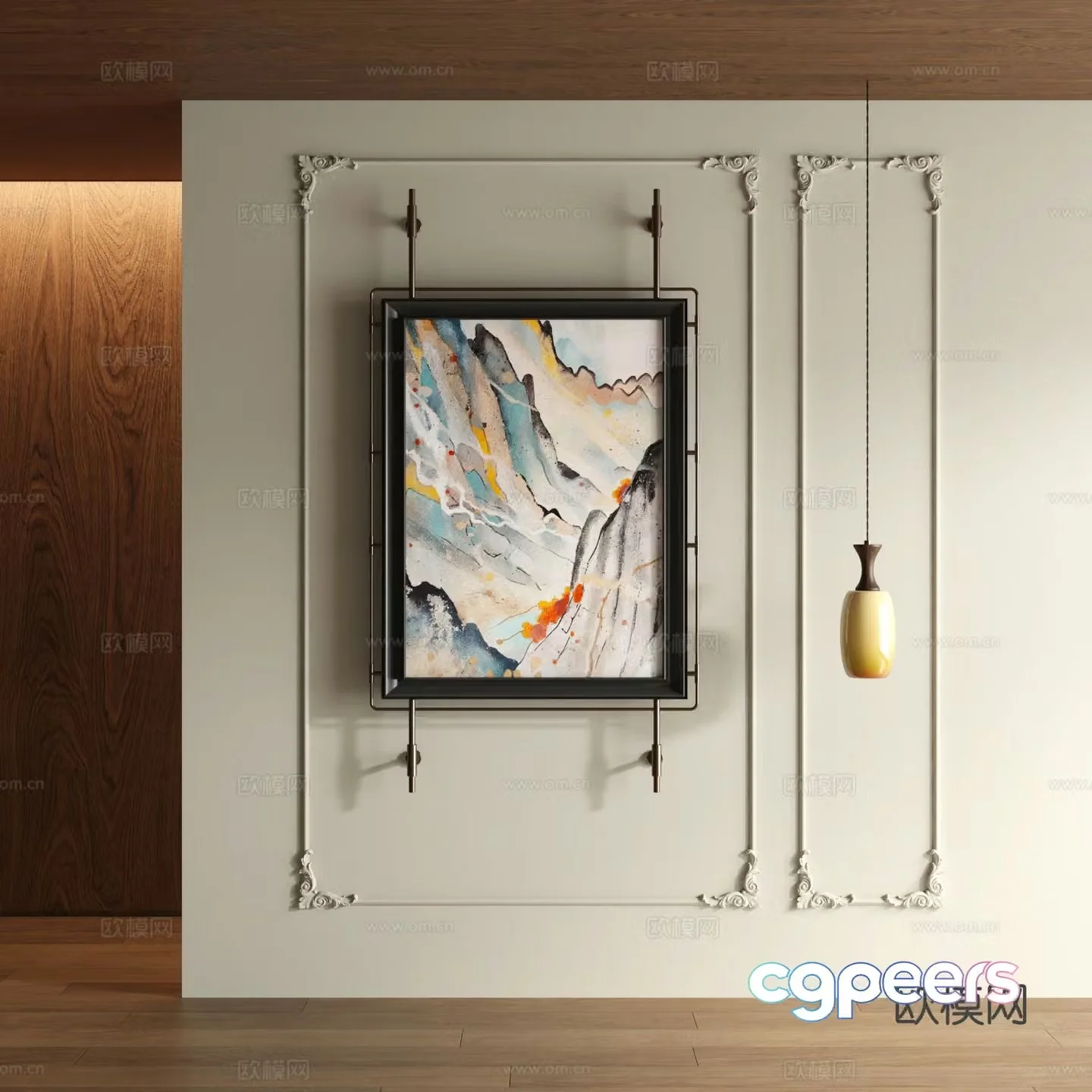 New Chinese style landscape painting decorative painting 3D model