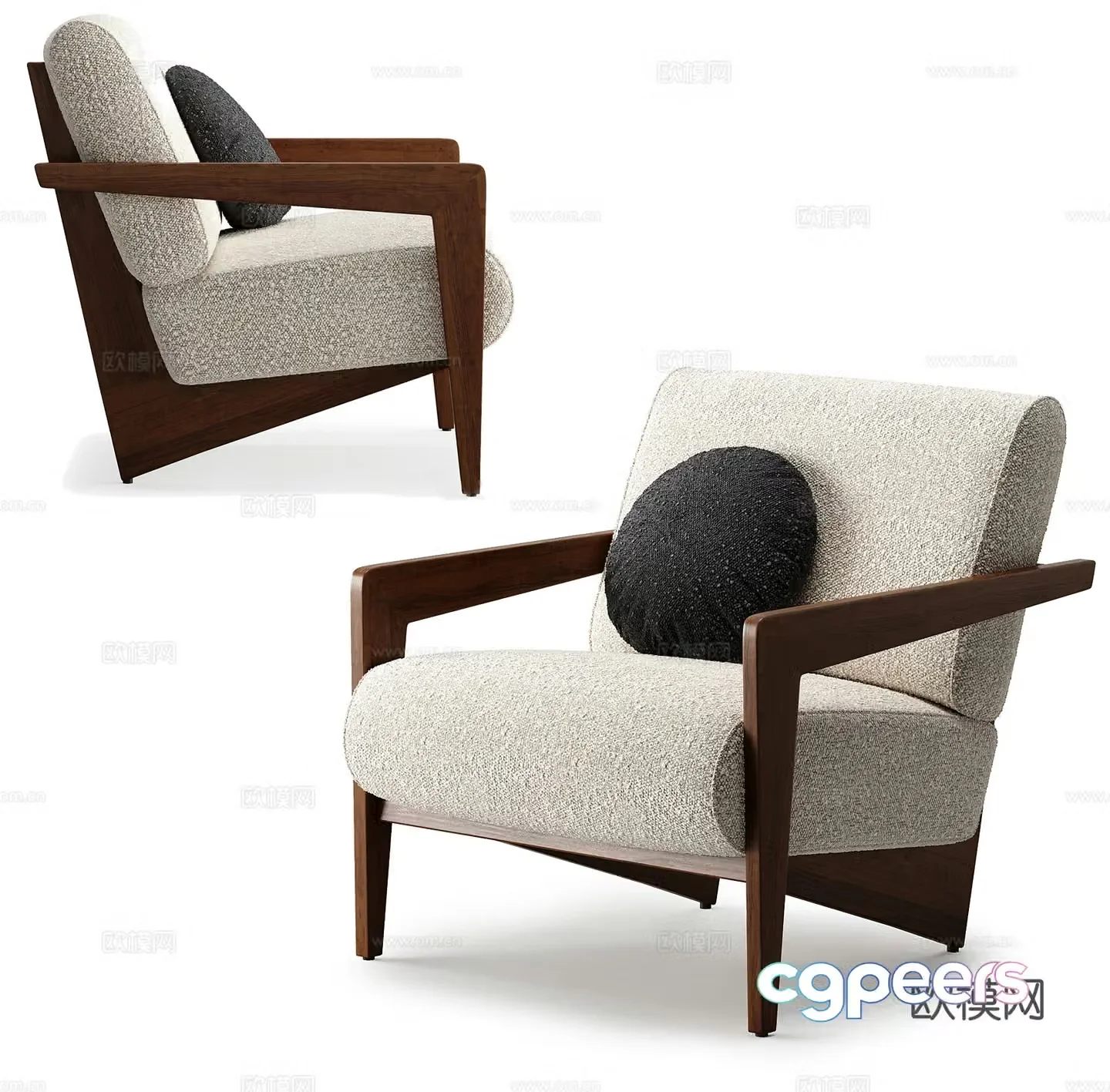 Middle-aged leisure chair middle-aged single sofa Wasabi style single chair B&B single chair B&B leisure chair 3D model