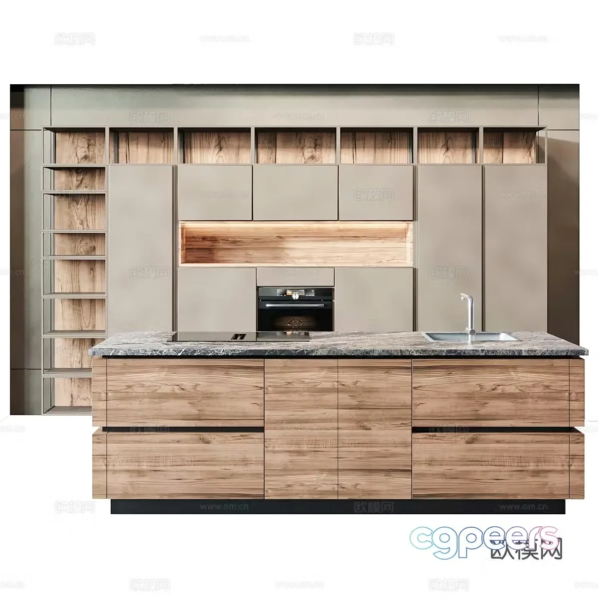 Modern island cabinet log island 3d model