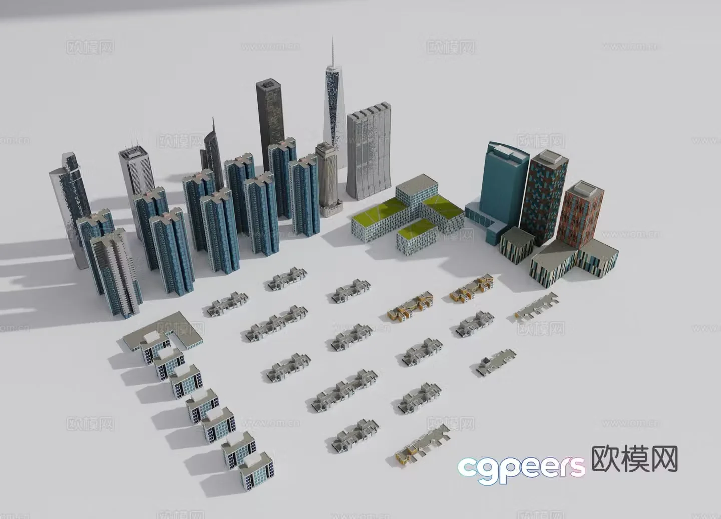 Modern high-rise buildings multi-story residential community buildings bird’s eye view of tall buildings urban building 3D model