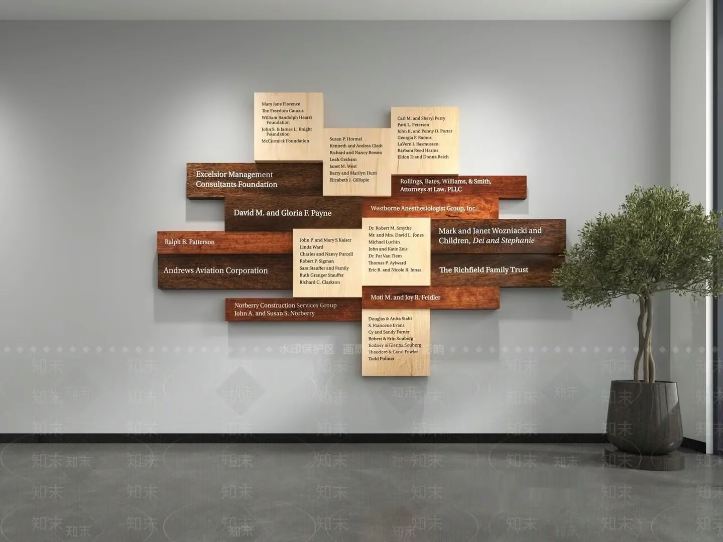 A Wooden Wall Plaque With Names And Organizations 3D Model – 12469 – VRAY Render