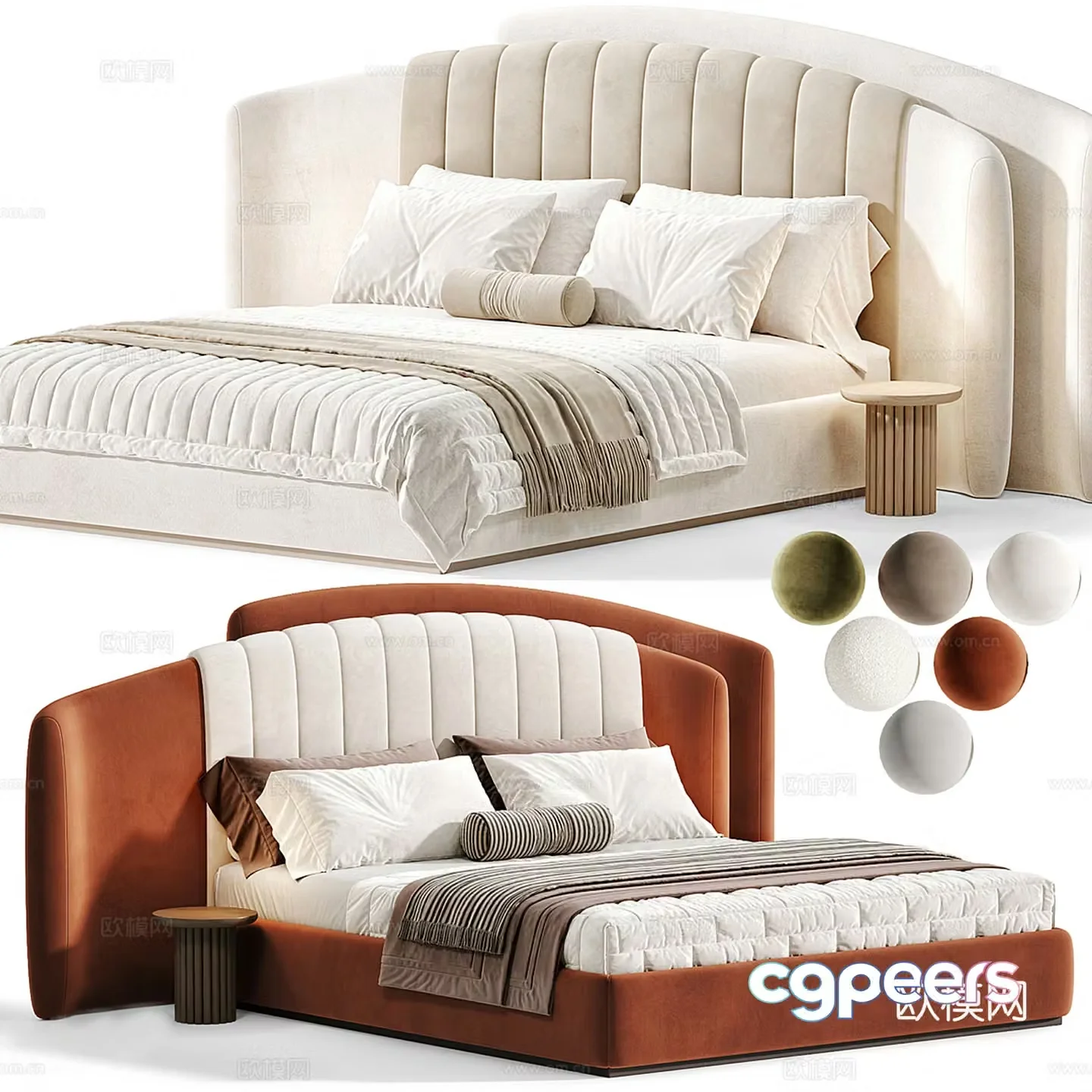 Modern light luxury double bed collection 3d model