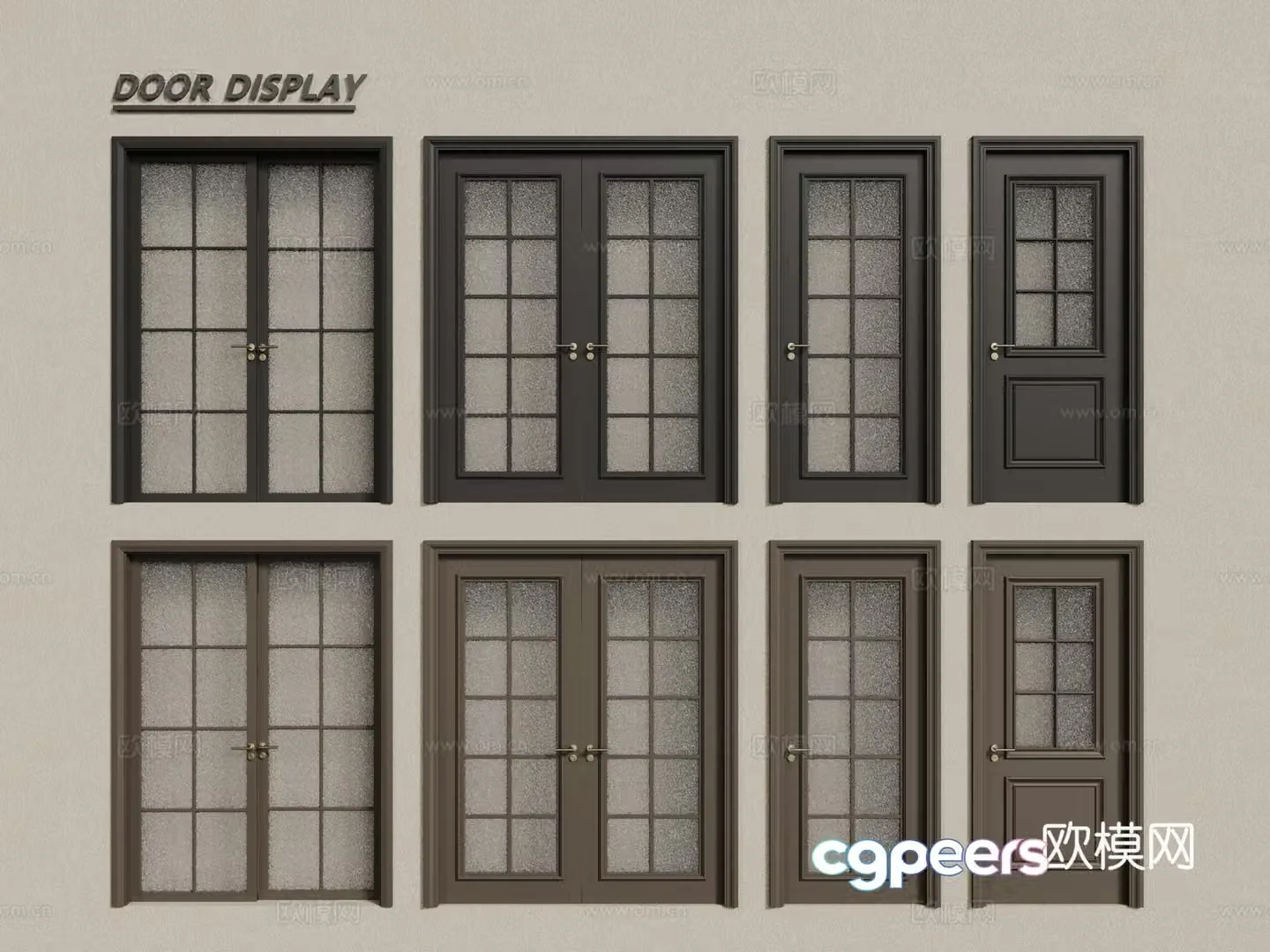 French glass wooden door single-open door double-open door Changhong glass door kitchen door bathroom door 3D model
