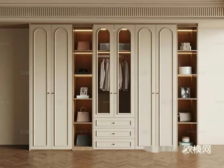 A Cream-Colored Wardrobe With Arched Doors 3D Model – 13954 – VRAY Render