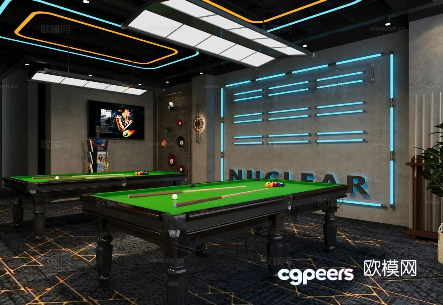 Modern industrial wind billiard room billiard room 3d model