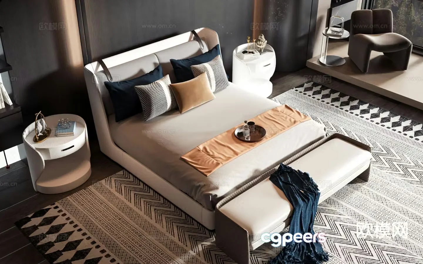 Modern double bed 3d model