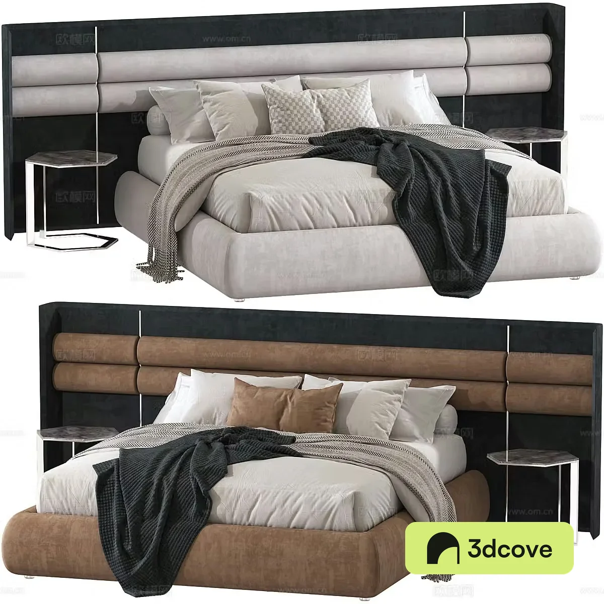 Fabric double bed backrest bed bedding tofu block double bed bedside table