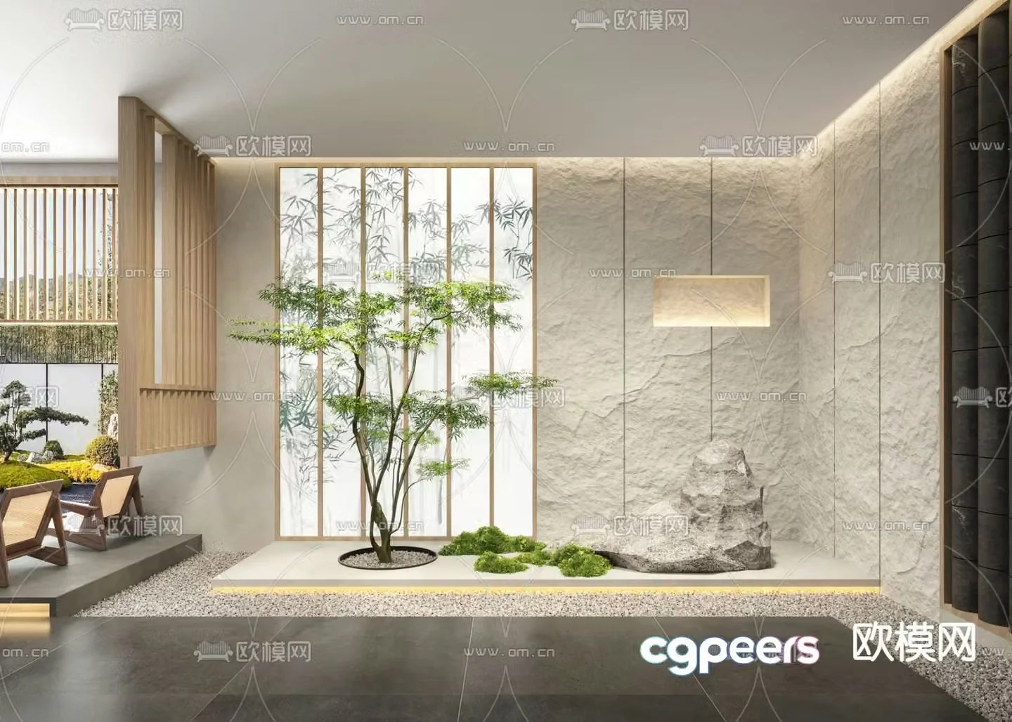 Indoor landscape plant landscaping bamboo leaf screen 3d model