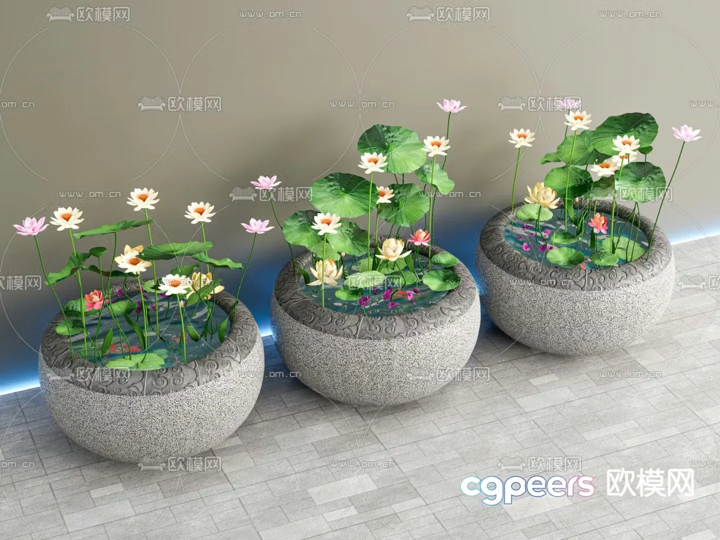 New Chinese style water tank pool lotus waterscape 3d model