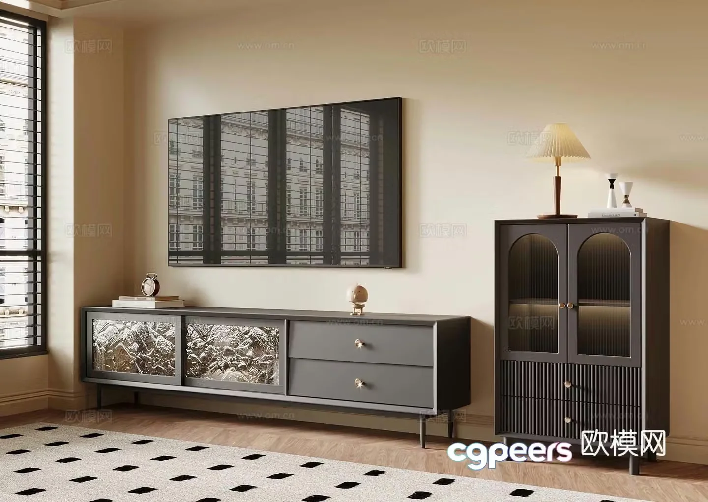 01 French medieval style TV cabinet side cabinet 3d model