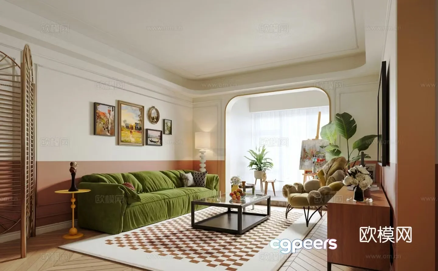 Medium vintage living room 3d model