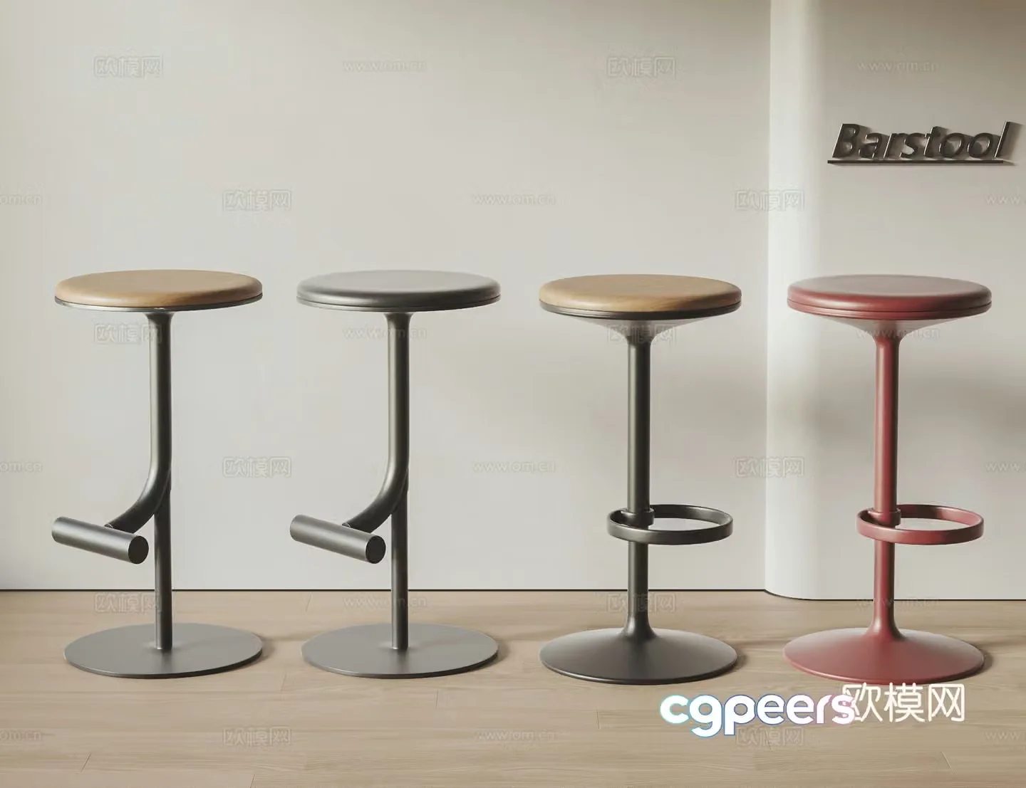 Modern bar chair combination solid wood bar chair metal bar chair iron bar chair solid wood bar stool 3D model