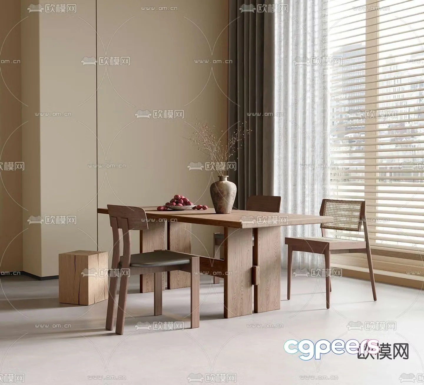 Medieval style dining table and chairs 3d model