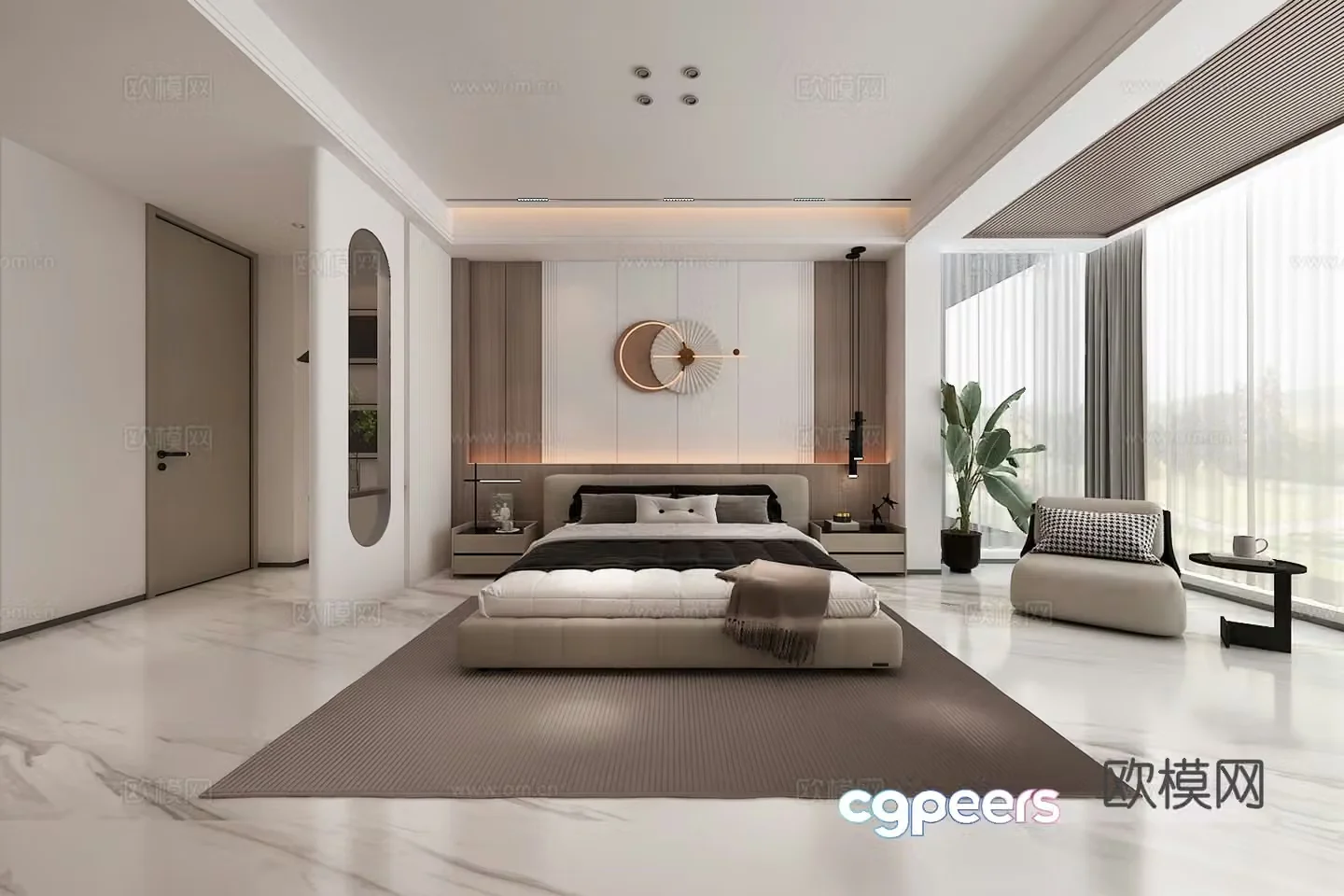 Now light luxury master bedroom wardrobe bedside background 3d model