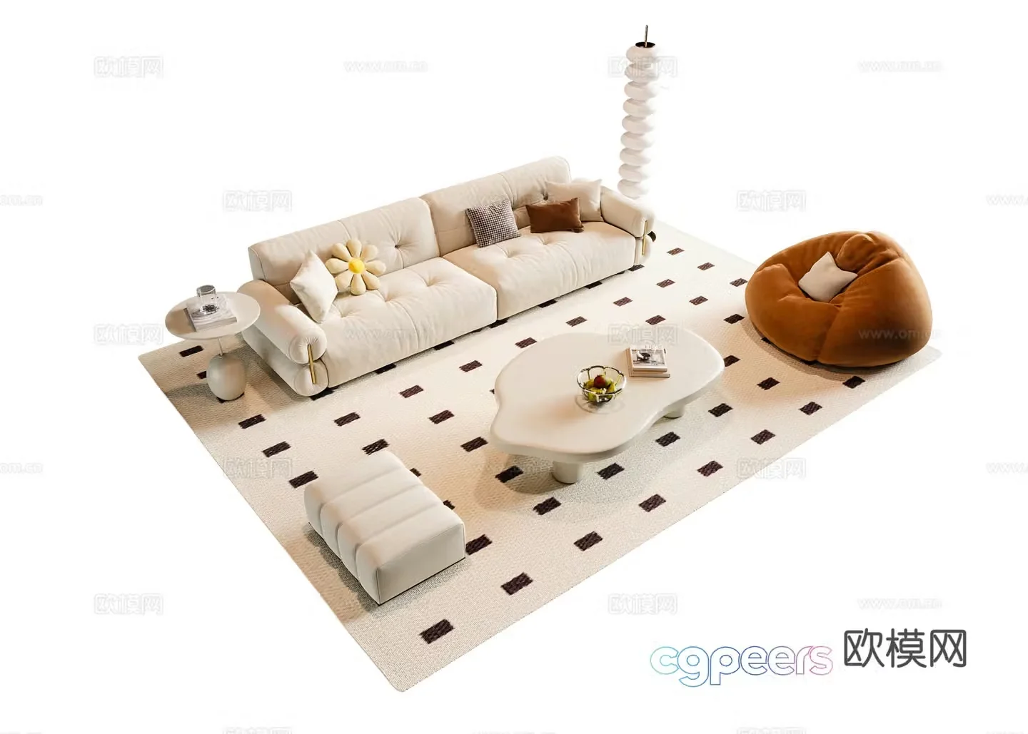 Cream style modular sofa 3d model