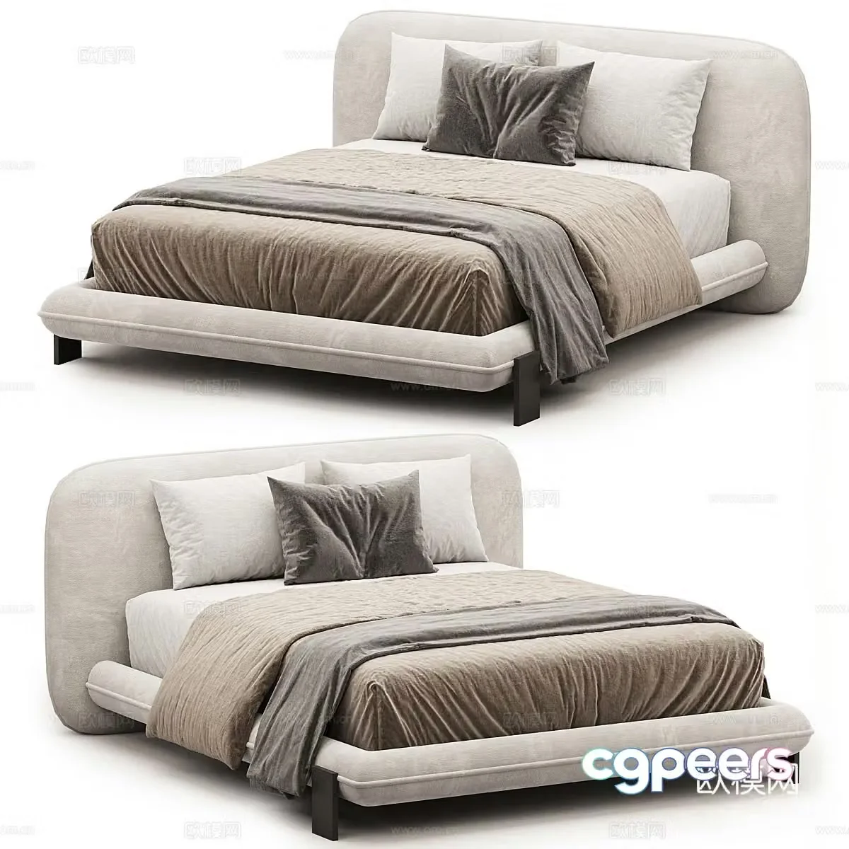 Wabi-sabi double bed 3d model