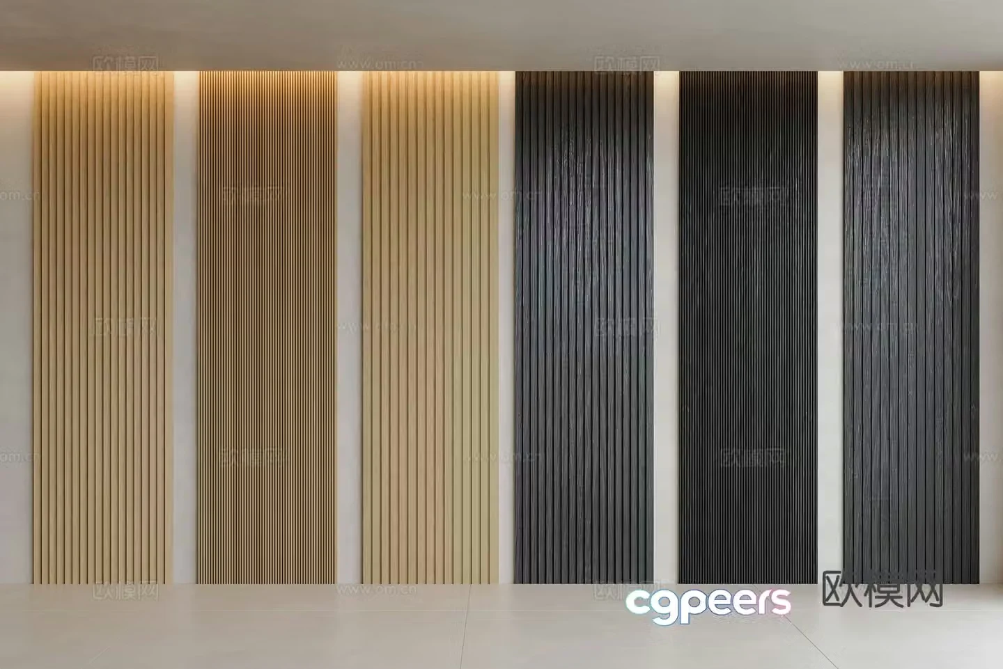 Modern corrugated board grille board wooden grille wainscot board Great Wall Wood 3D model