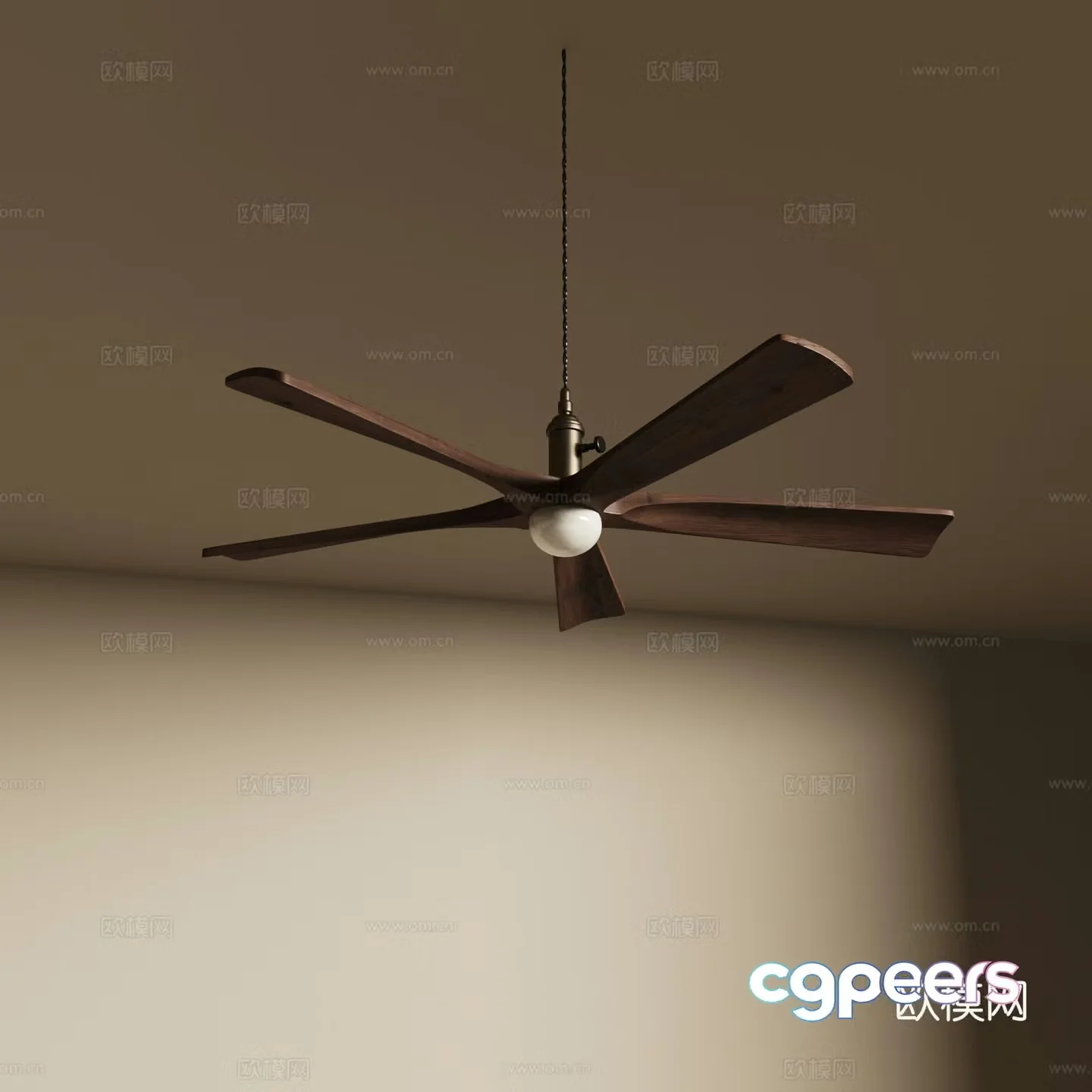 Middle-aged fan light Solid wood fan light Ceiling fan light 3D model