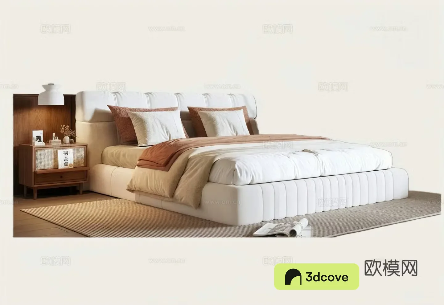 Modern medieval style double bed nightstand carpet