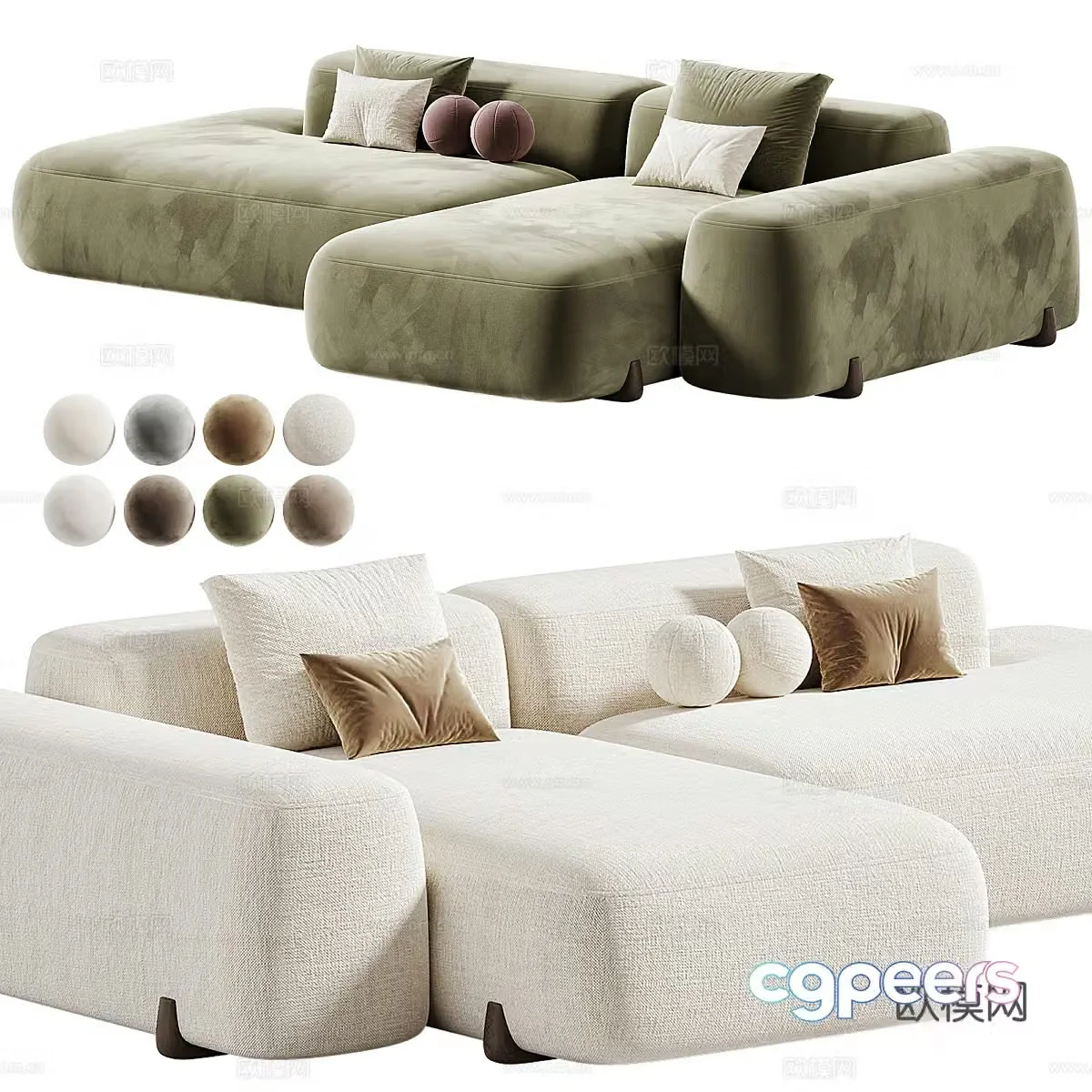 Modern Cream Style KAUNAS Corner Sofa 3D Model