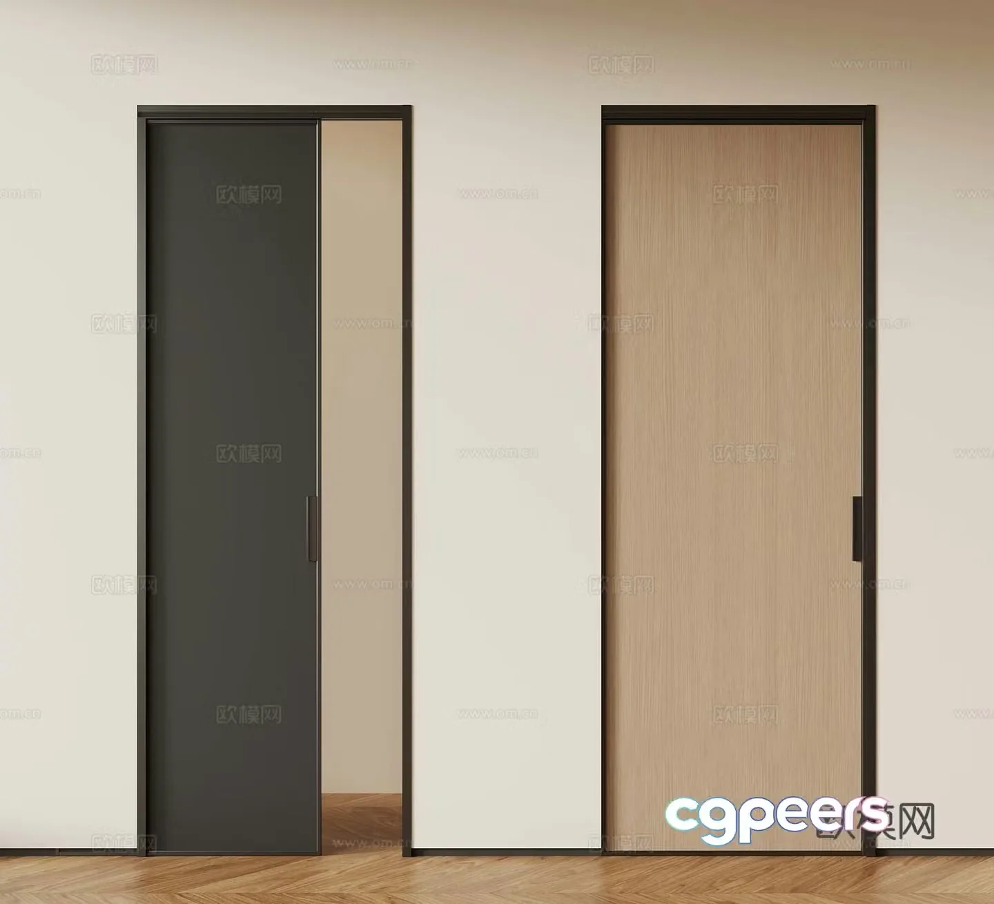 Modern sliding door sliding door wooden door 3d model