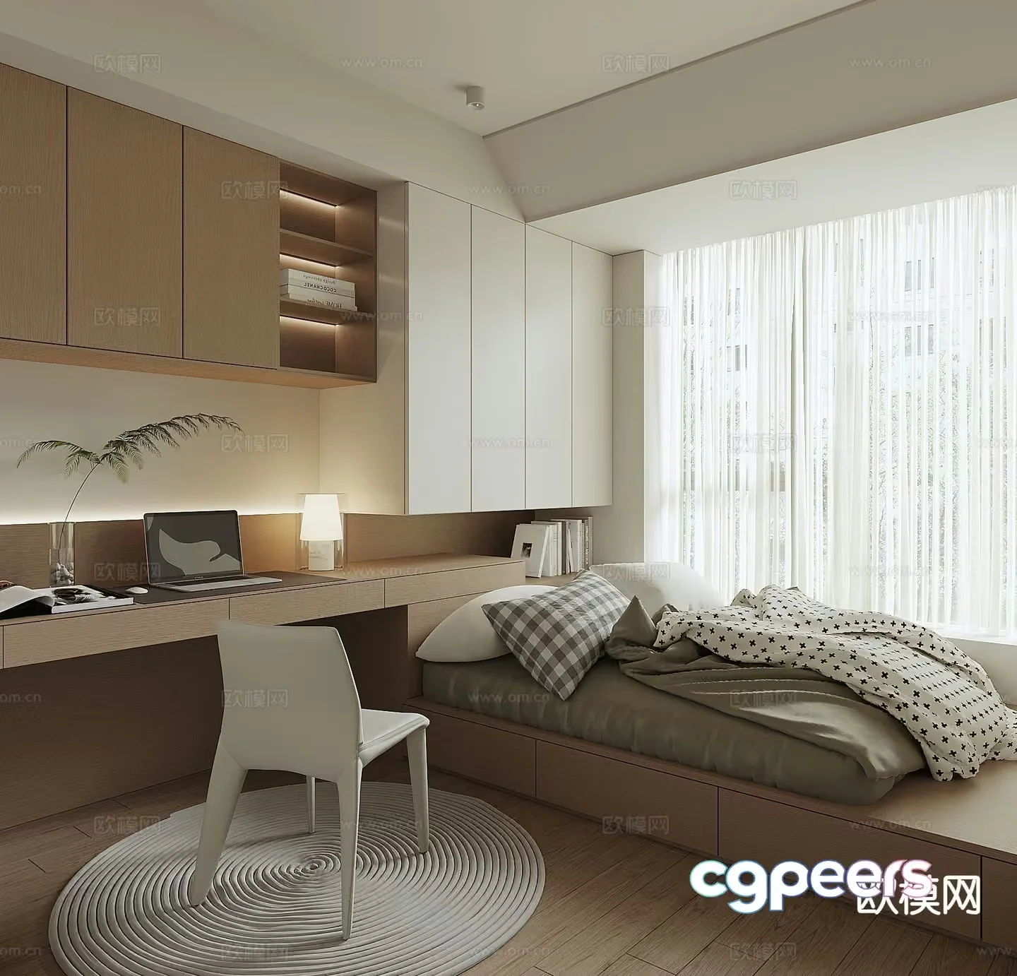 Modern Minimalist Bedroom 3D Model – 8993 – VRAY Render
