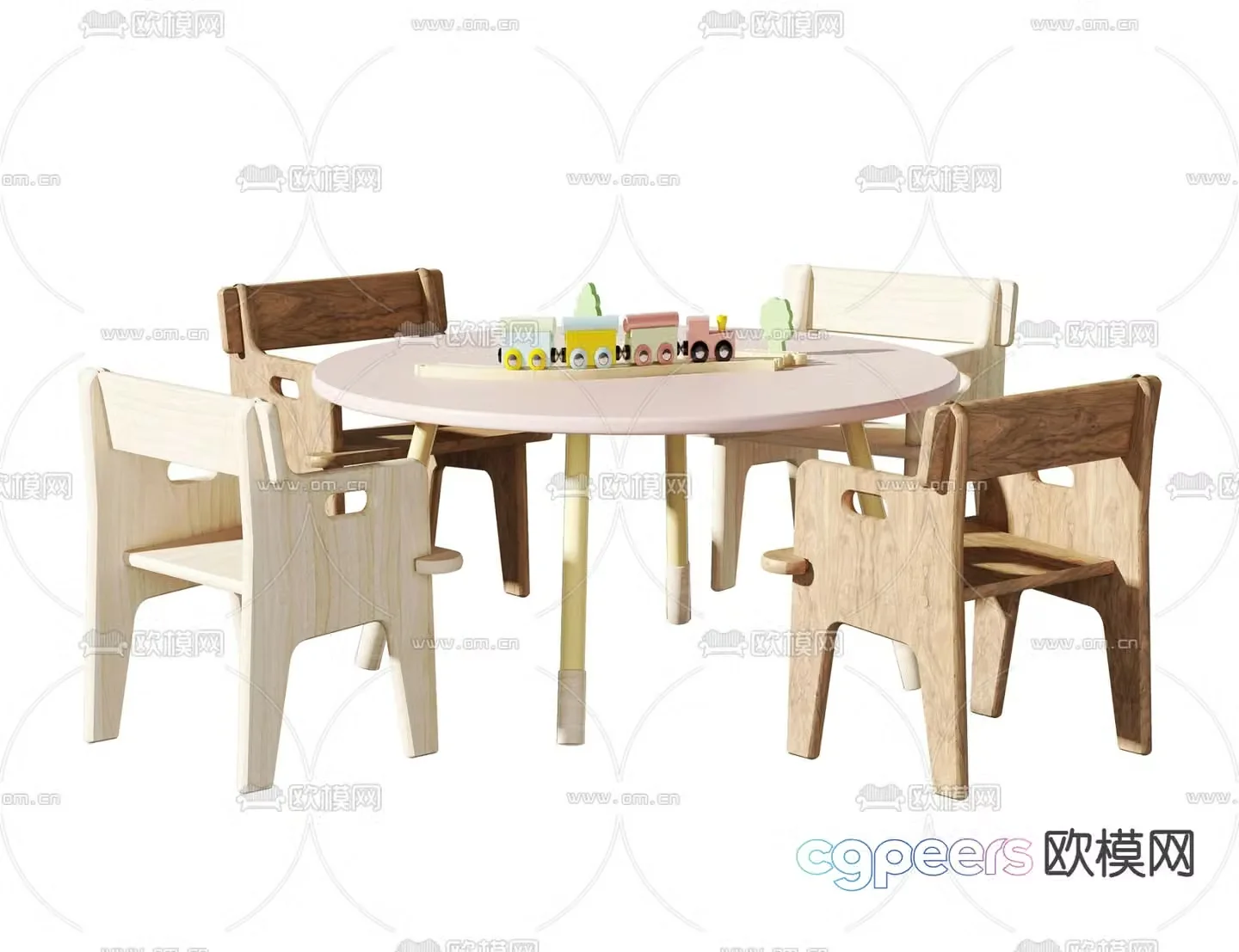 Modern log children’s table and chair 3d model