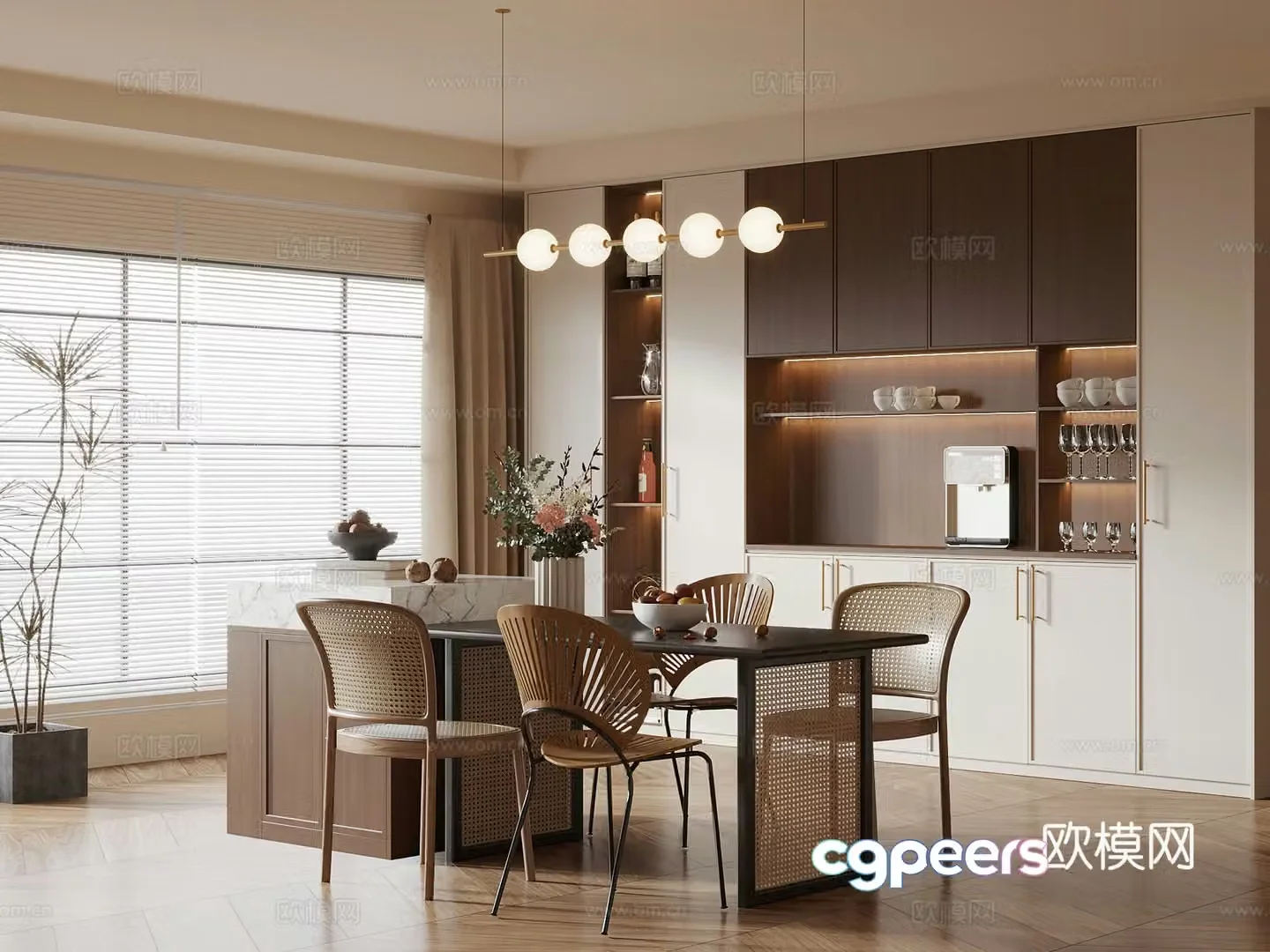 Middle-aged restaurant wine cabinet sideboard dining table chair island 3D model
