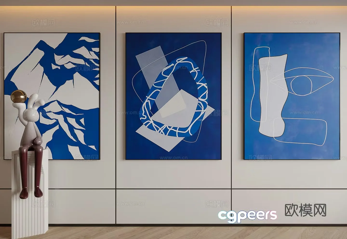 Modern Klein blue decorative painting 3d model