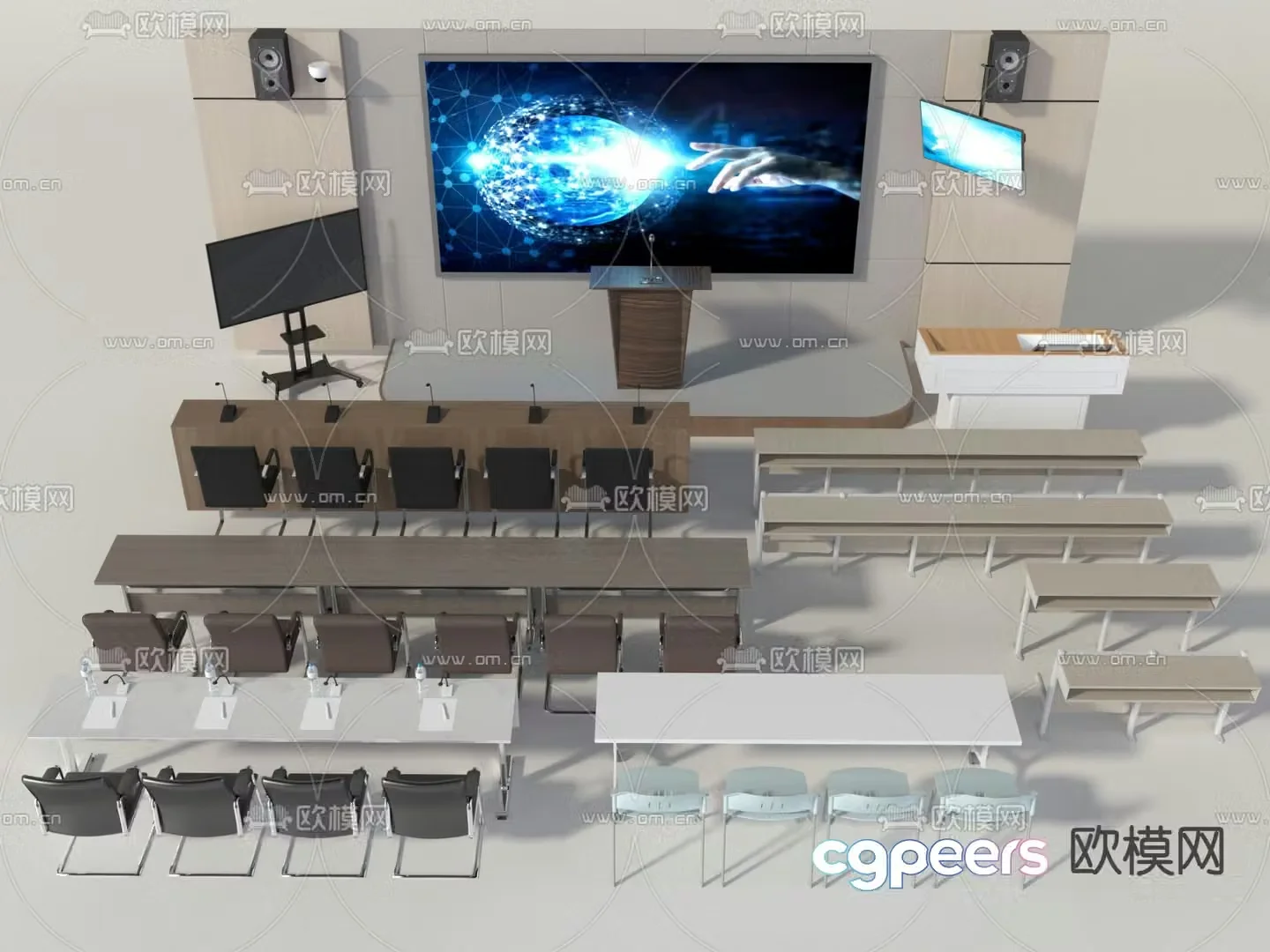 Modern conference table training table 3d model
