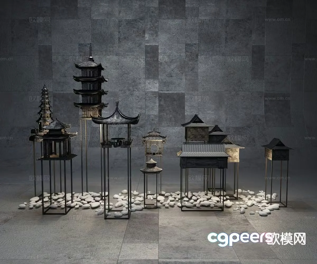 New Chinese style ancient building lampstand candlestick 3d model