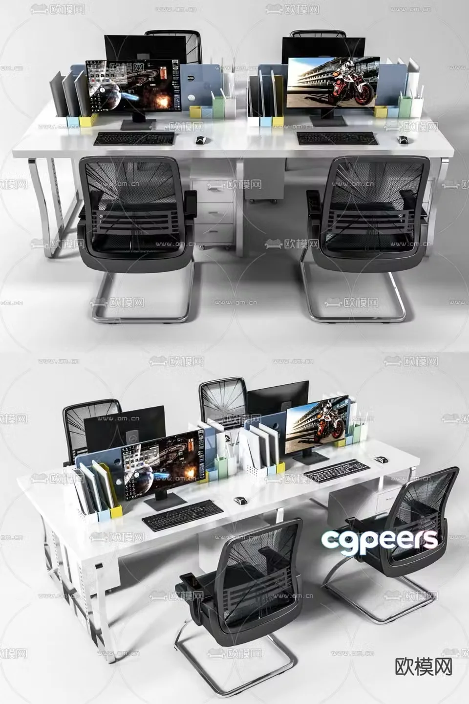 Card station office desk and chair 3D model of workstation desk