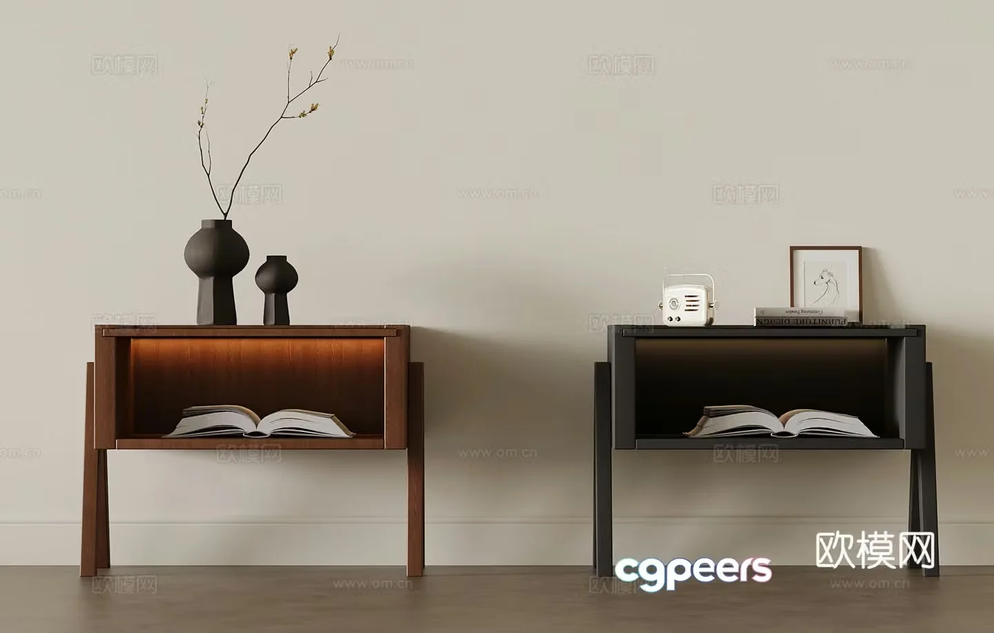 Middle-aged bedside table decorative ornaments 3D model