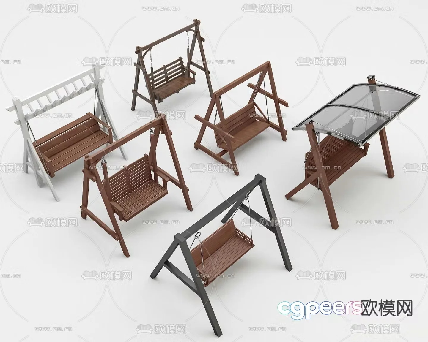 Outdoor swing chair courtyard swing solid wood swing chair 3D model