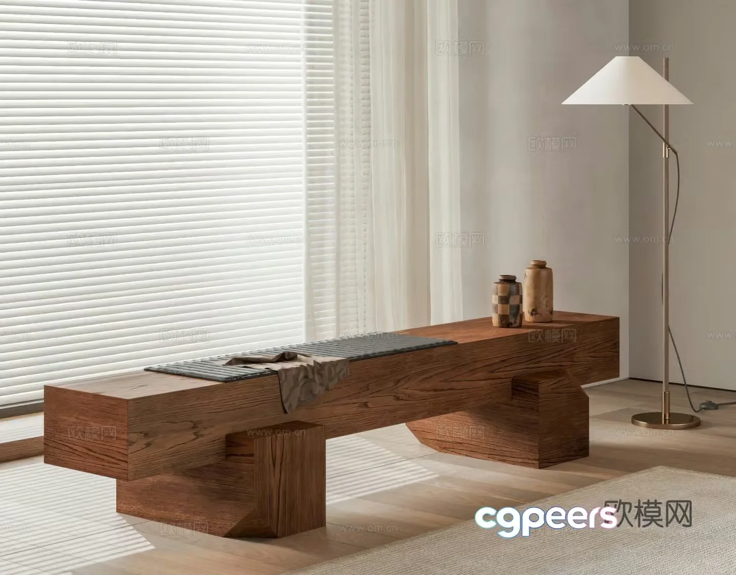 Log bench wooden bench bench bench stool floor lamp dream curtain 3d model