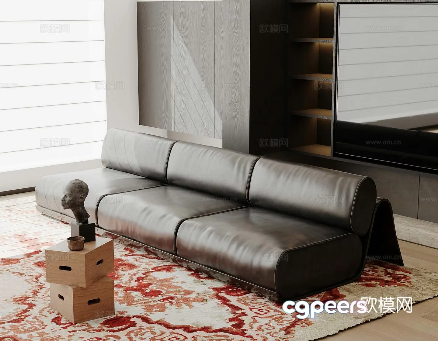 Modern sofa coffee table carpet curtain 3d model