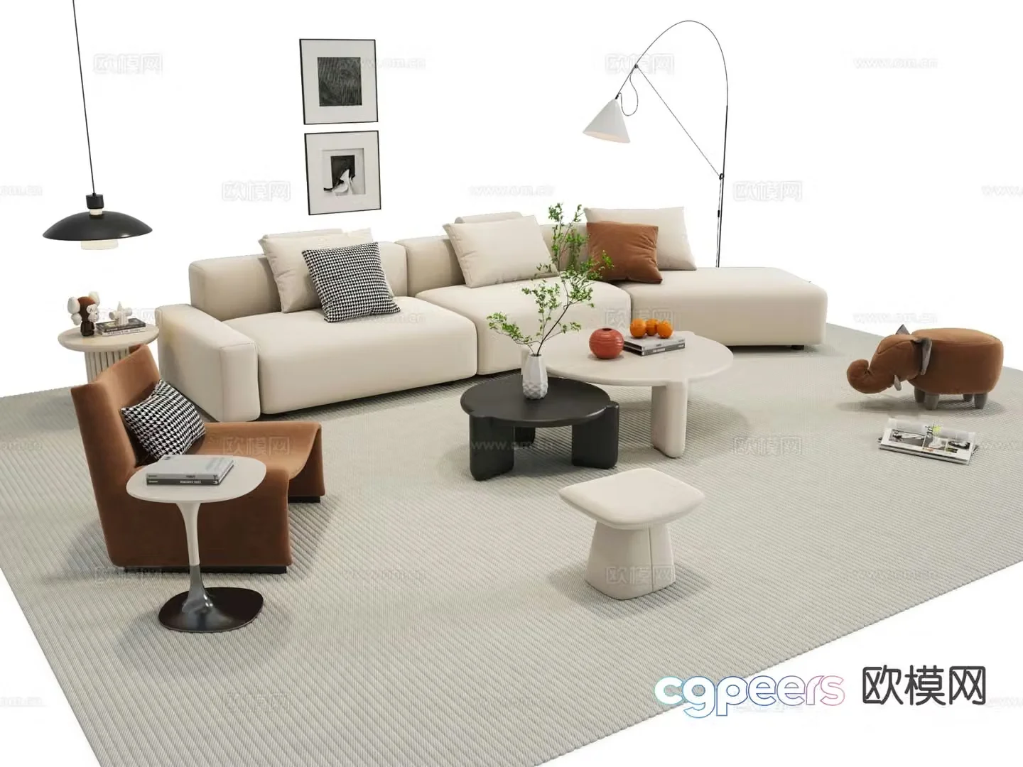 Creamy sofa combination sofa 3d model