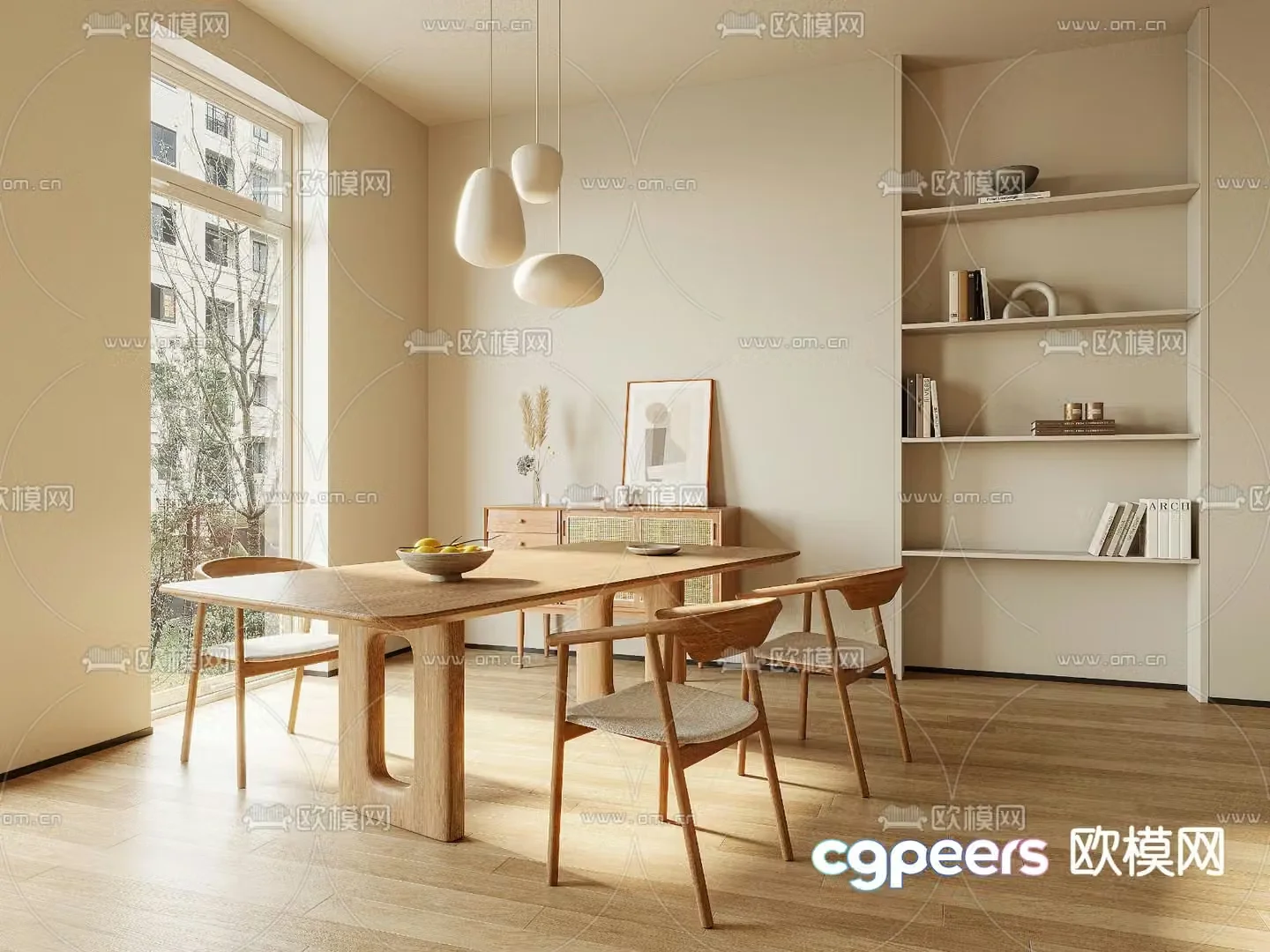 Log style dining table and chairs solid wood dining table 3d model