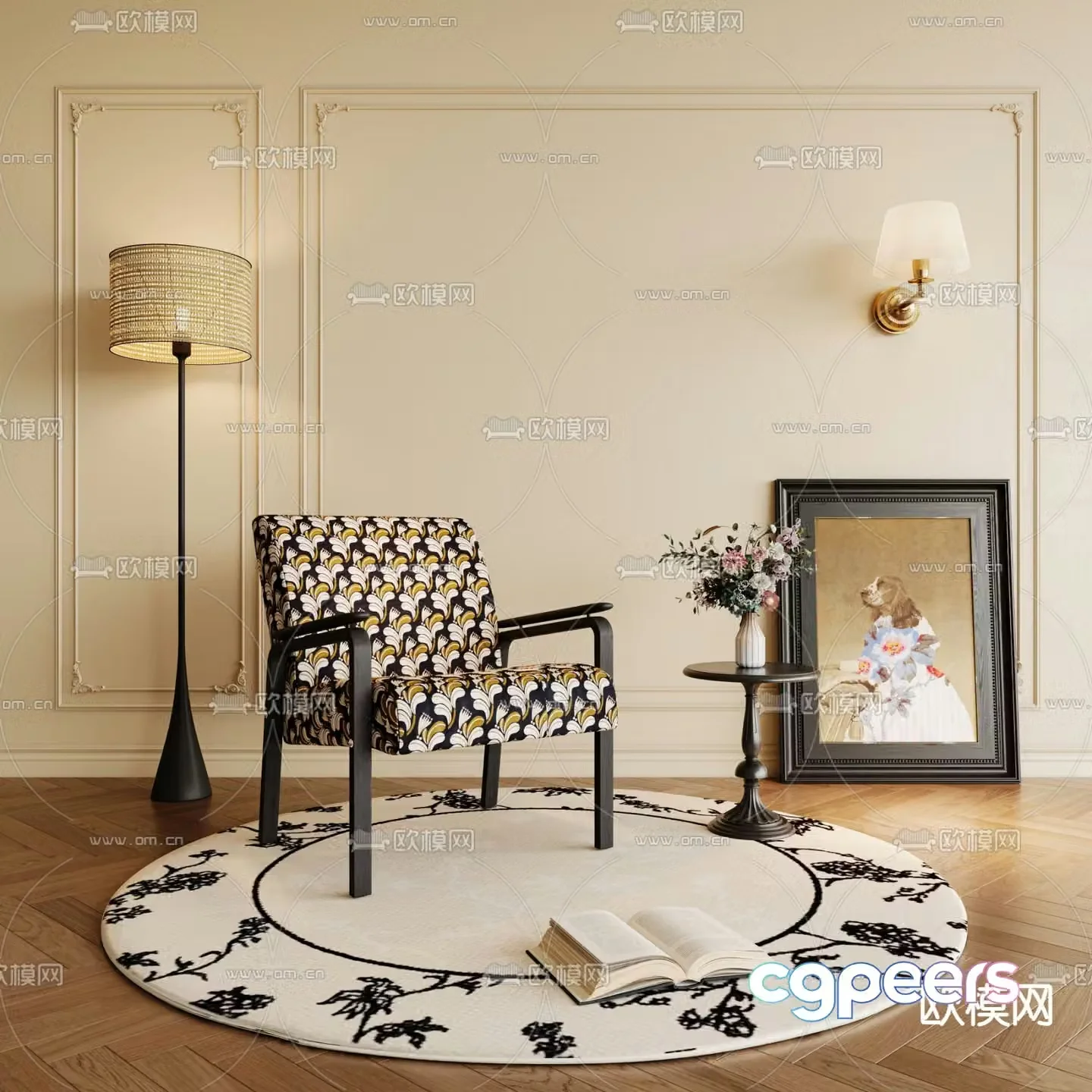 French single chair leisure chair 3d model