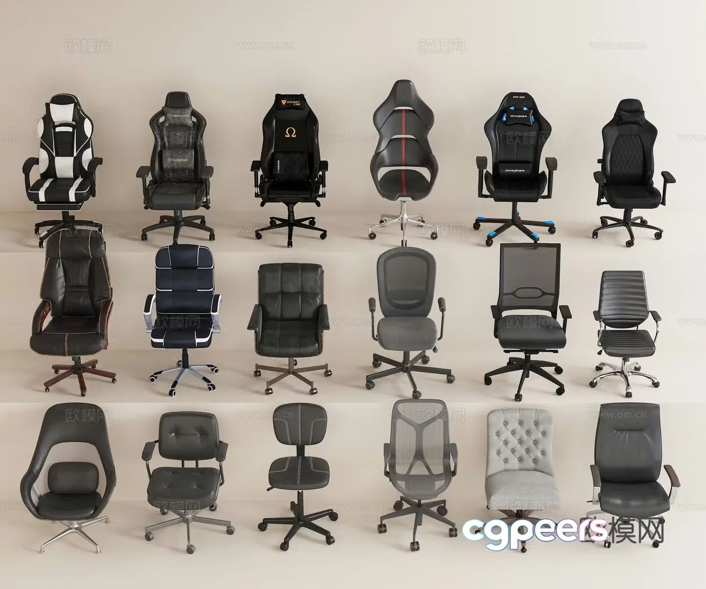 Modern office chair leather chair e-sports chair computer chair e-sports rotating chair armchair 3d model