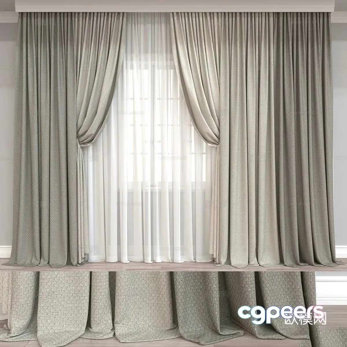 New Chinese style fabric curtain gauze curtain 3D model
