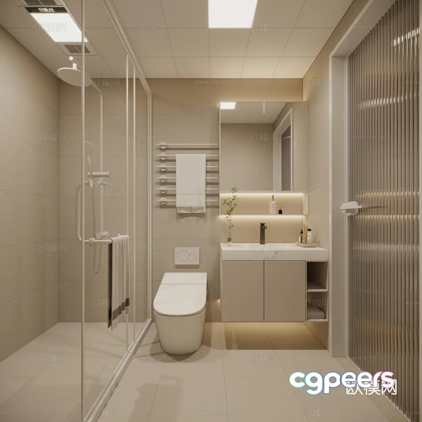 Modern creamy bathroom 3d model