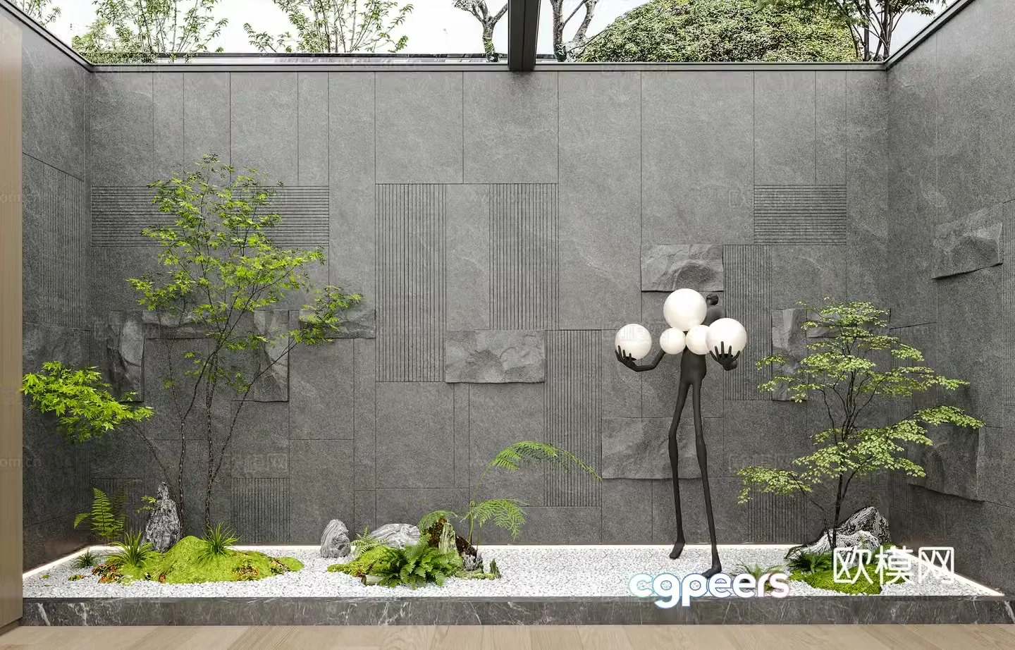 Modern green plant landscape sketch Basement landscape sketch Patio landscape sketch Indoor landscape sketch 3D model